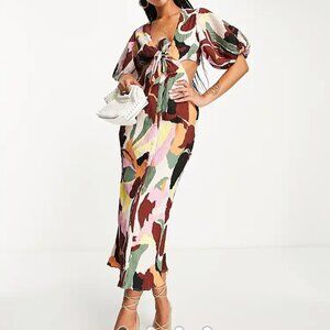 ASOS Design Midi Dress Colorful Button Down Midi Short Sleeve Womens 2